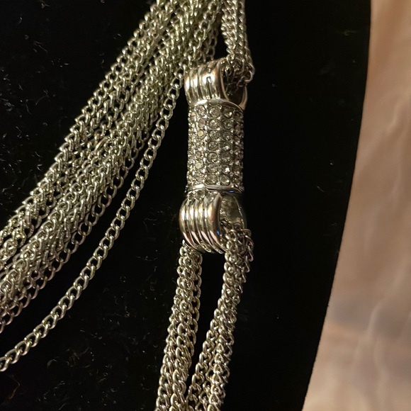 Nicole Miller silver multi stranded  chain Necklace W/Rhinestones - Picture 9 of 11